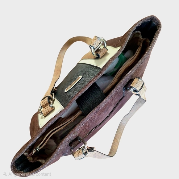 👜 Dana Buchman Brown Striped Tote Bag w/ Faux Suede Accents - Picture 9 of 16